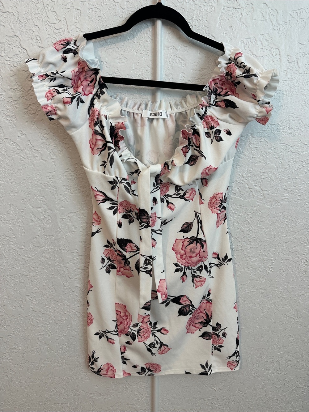Missguided White Floral Ruffle Tie Front Dress Size 8